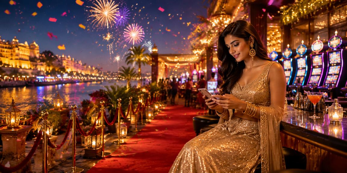Indian woman enjoying live casino game on mobile in traditional lehenga